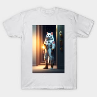 Funny cute cat in space graphic design artwork T-Shirt